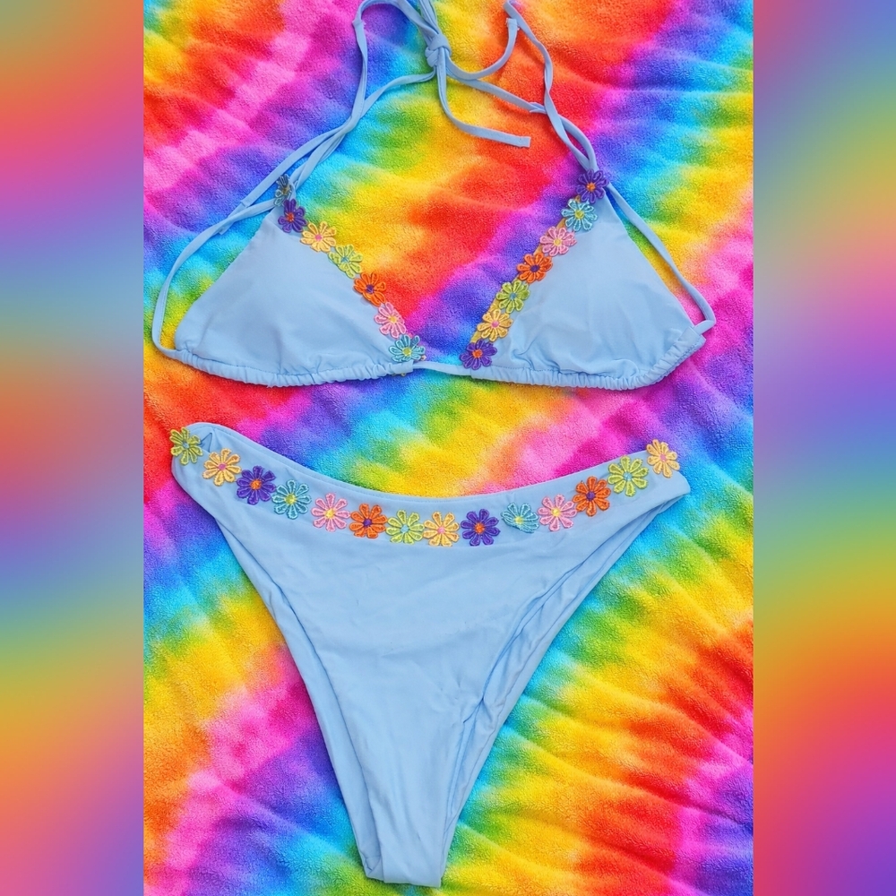 Target Light Blue Bikini with Floral Accents